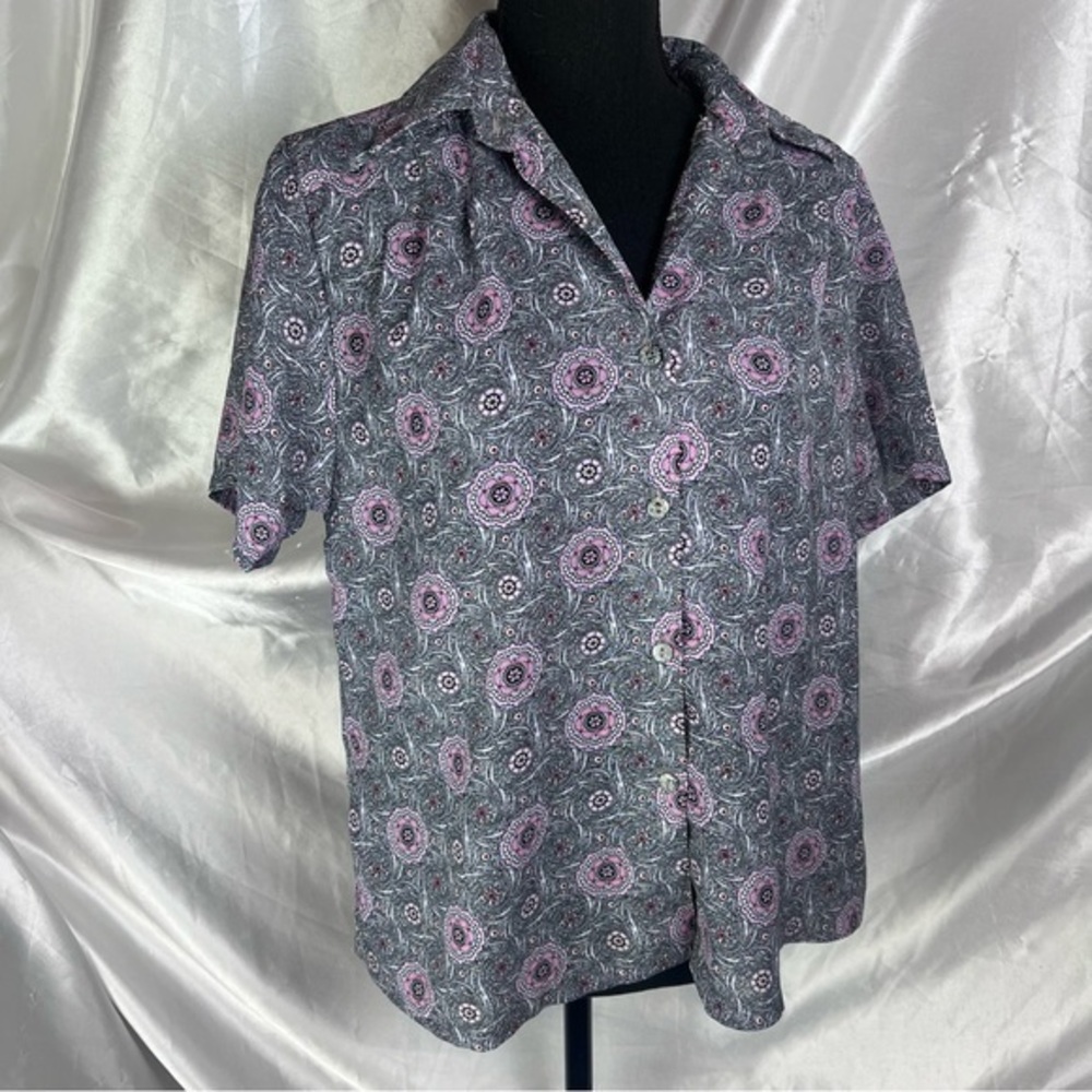 Vintage Lavender Paisley Bohemian Button Down Blouse M
